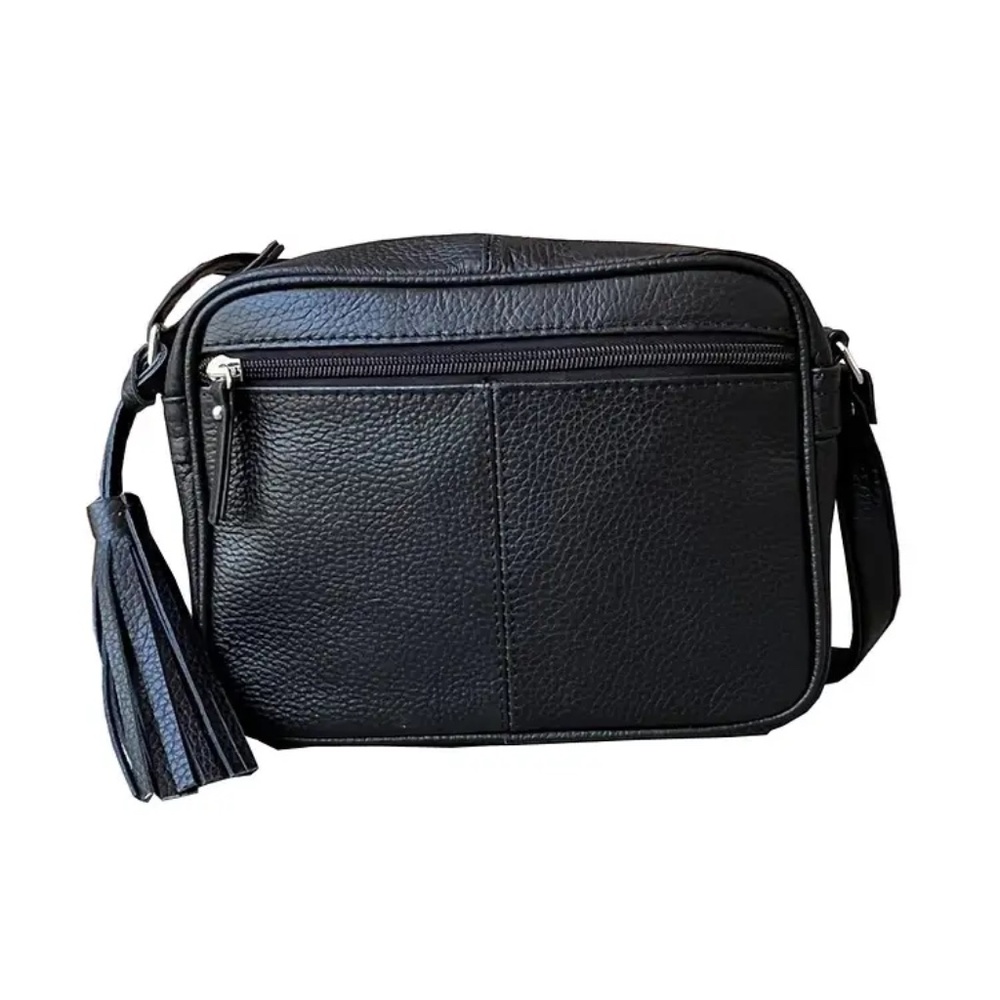 NWT Black Genuine Leather Crossbody Bag with tassel